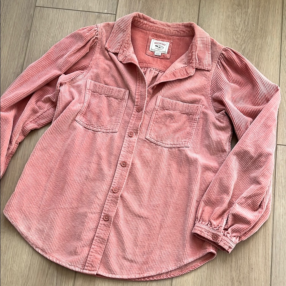 American Eagle Pink Corduroy Button down Jean Jacket size small